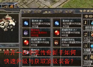 刚开一秒中变传奇新手如何快速升级与获取顶级装备? 刚开一秒中变传奇新手如何快速升级与获取顶级装备?