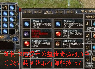 如何快速提升公益传奇私服角色等级?装备获取有哪些技巧? 如何快速提升公益传奇私服角色等级?装备获取有哪些技巧?